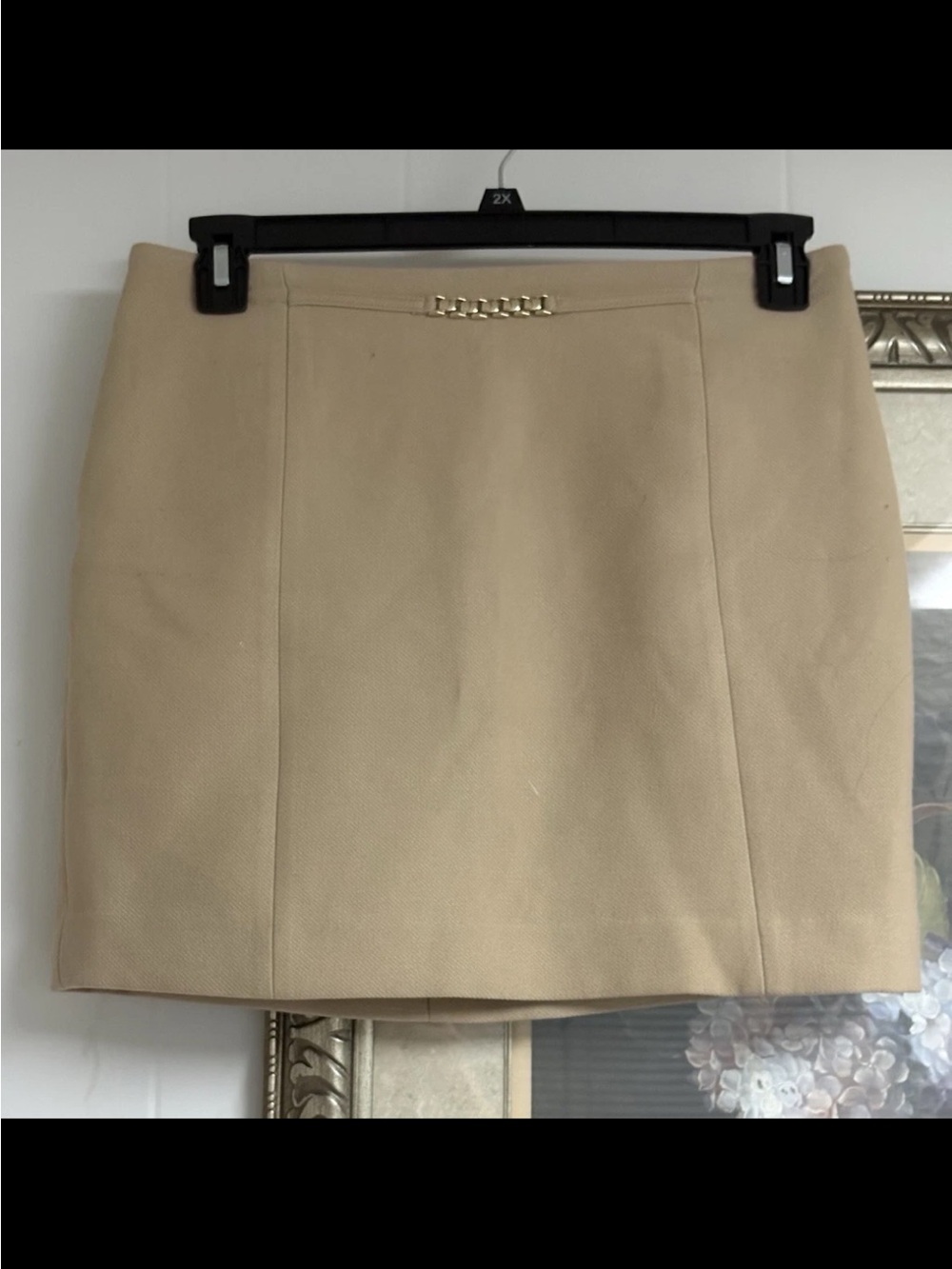 H&M Tan Mini Skirt with Gold Chain Accent